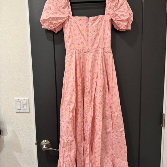 House of CB Tallulah Pink Floral Puff Sleeve Midi Dress size Small - Picture 4 of 5